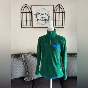 PATAGONIA RE-TOOL SNAP-T Fleece Pullover Jacket In BRIGHT GREEN & BLUE Size M